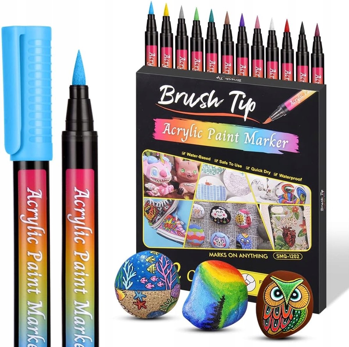 Acryl Markers Set 12 Stuks - Verf Pennen voor Steen, Glas & Hout