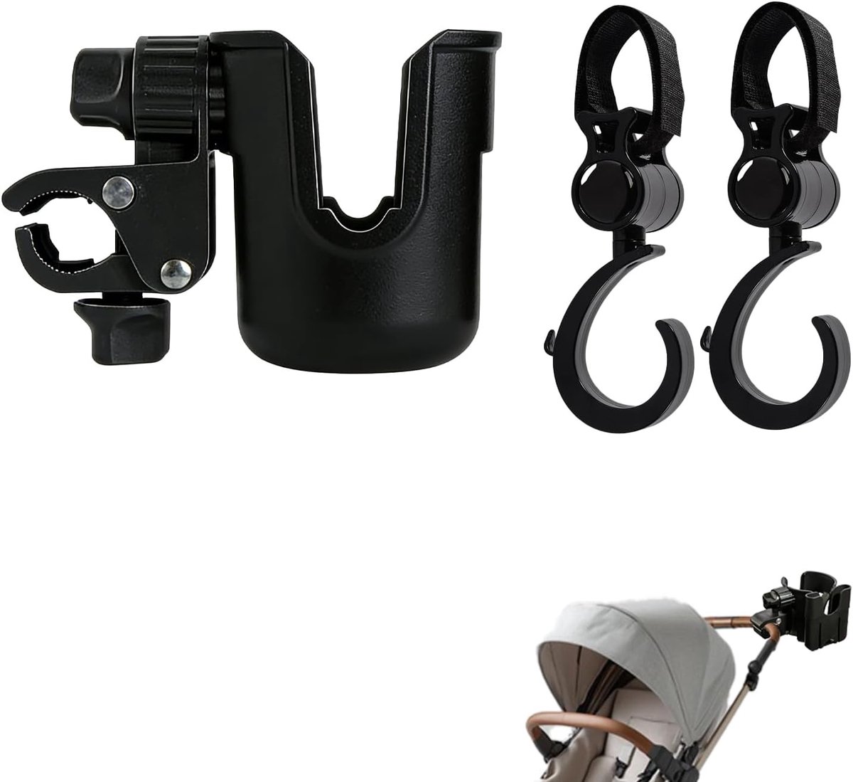 Bekerhouder voor kinderwagen, kinderwagen, 2-in-1 bekerhouder, kinderwagen met mobiele telefoonhouder, met 2 - ShopVlot