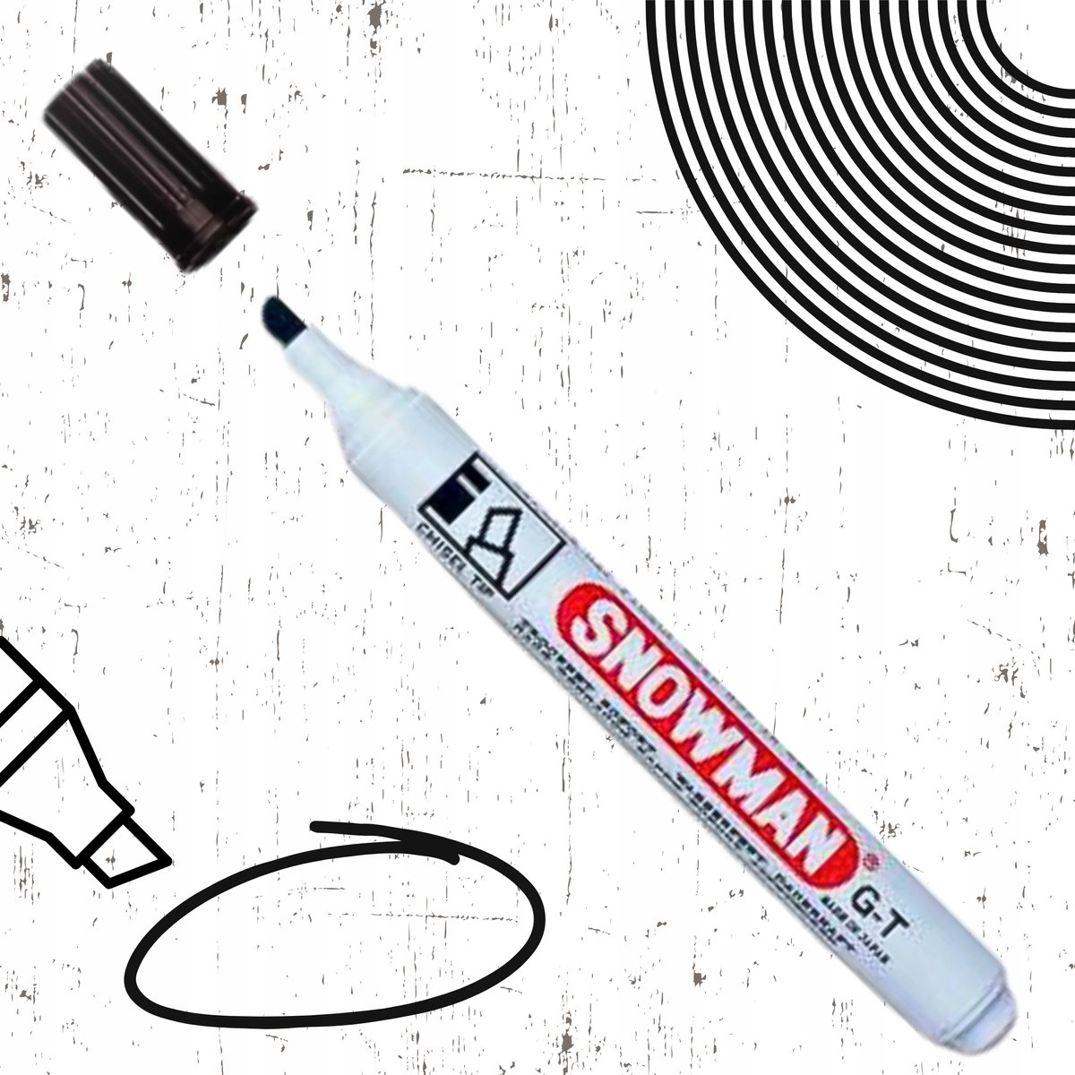 Snowman Watervaste Stift Zwart - Punt 1-3 mm