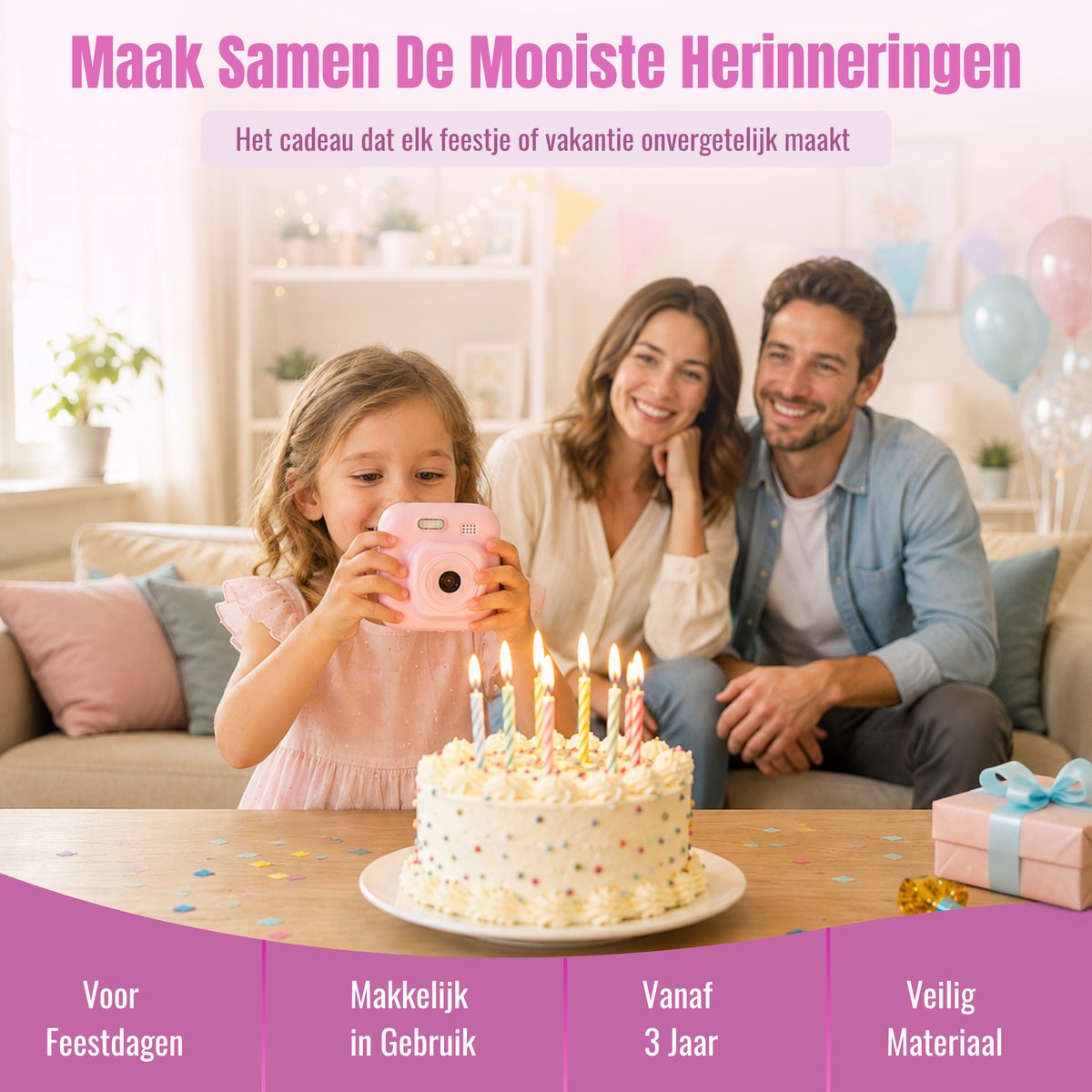 Impressora Térmica - Grote Kindercamera met foto printer - Instant camera - Digitale Camera Kinderen - Kinderfototoestel - Mini printer - Speelgoed camera - 48MP - Inclusief Cameratas + 4 papierrollen + 32GB sd kaart - Roze — cadeau in Spellen & Speelgoed - foto 3