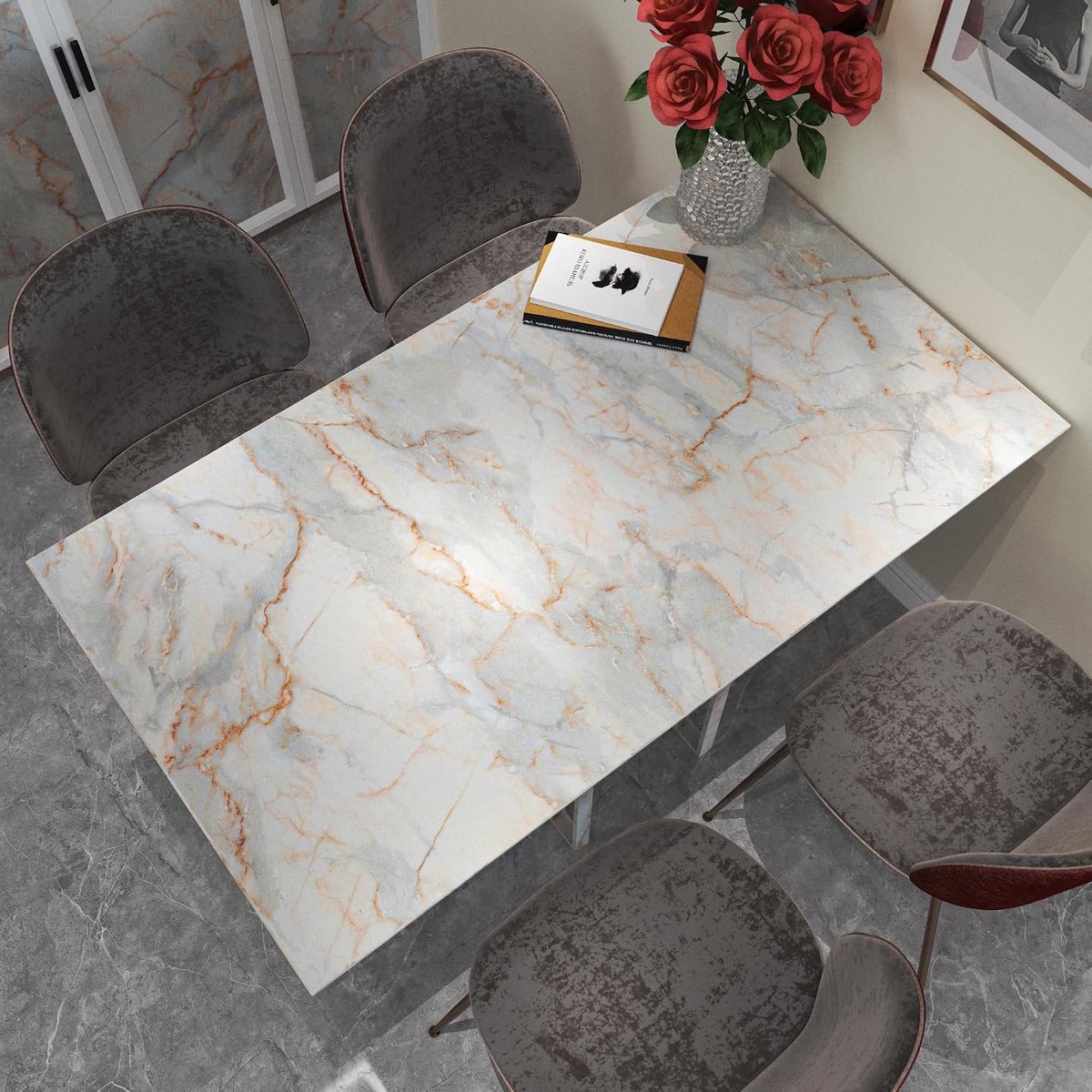 JSEVEM 40CM×9M Self Adhesive Wallpaper Marble Light Blue Orange Imitation Mat Vinyl Adhesive For Furniture Waterproof - ShopVlot