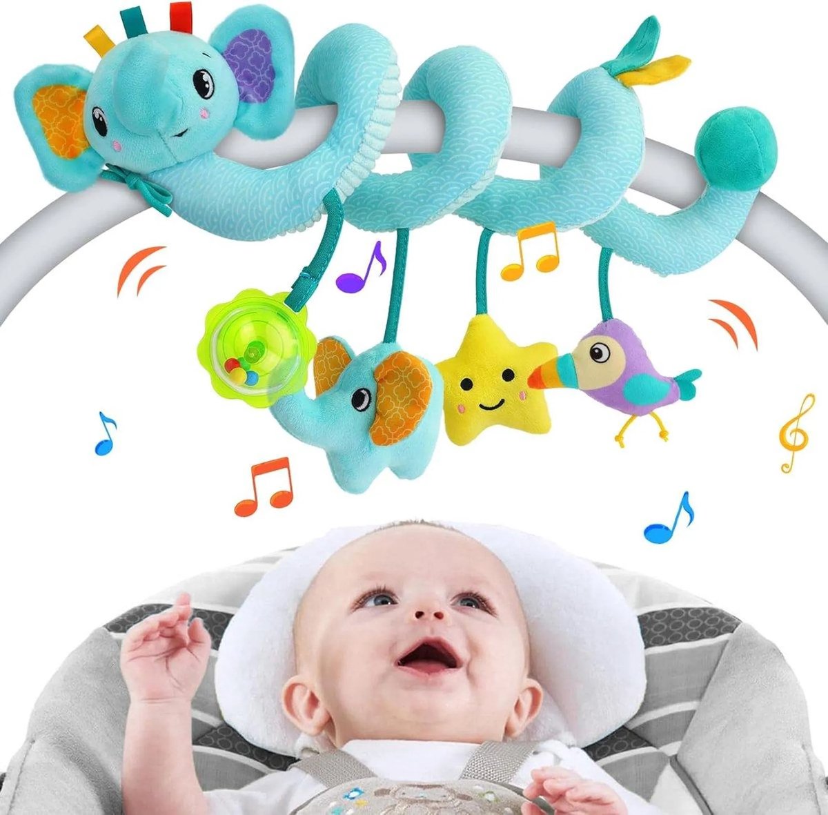 Casalora Box Spiraal Speelgoed Baby – Babybox/Kinderwagen – 0 Jaar voor Autostoelspeeltje Jongen & Meisje – Activiteitenspiraal Knuffel