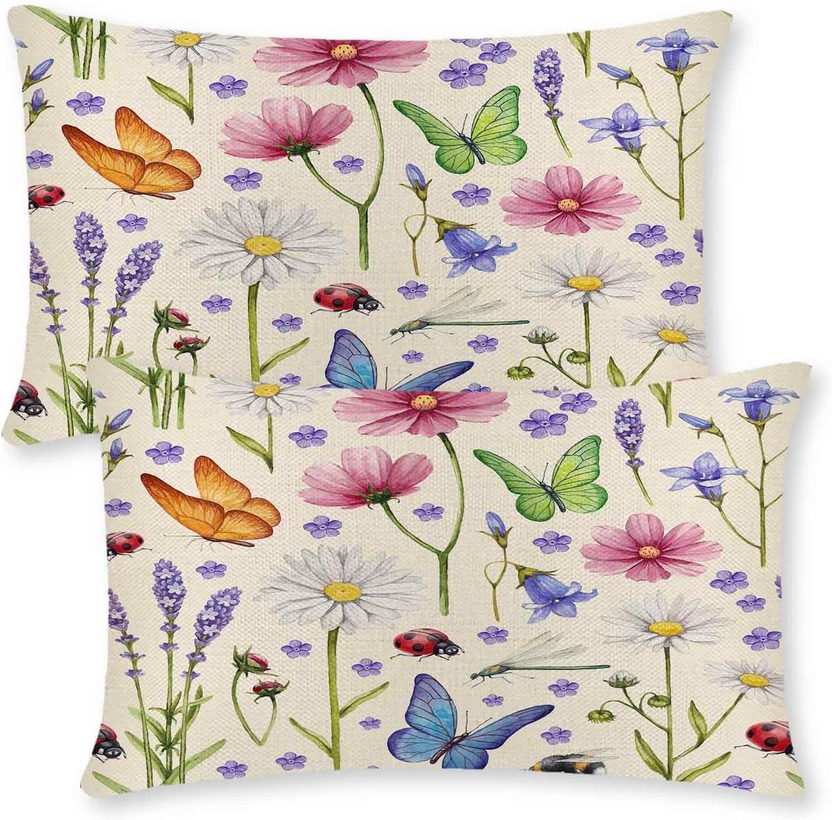 Spring Cushion Cover, 30 x 50 cm, Rectangular Flower Cushion, Outdoor, Sofa Cushion, White, Pink, Flowers, Leaves - ShopVlot