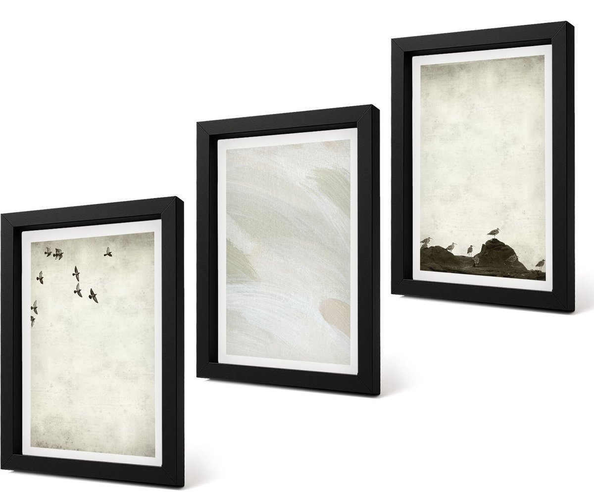 Coloray 4-Delige Schilderij Set - Vogels, rotsen en penseelstreken: minimalistische decoraties - 20 x 30 cm - Stijlvolle Wanddecoratie - Interieur - Stijlvolle Muurdecoratie