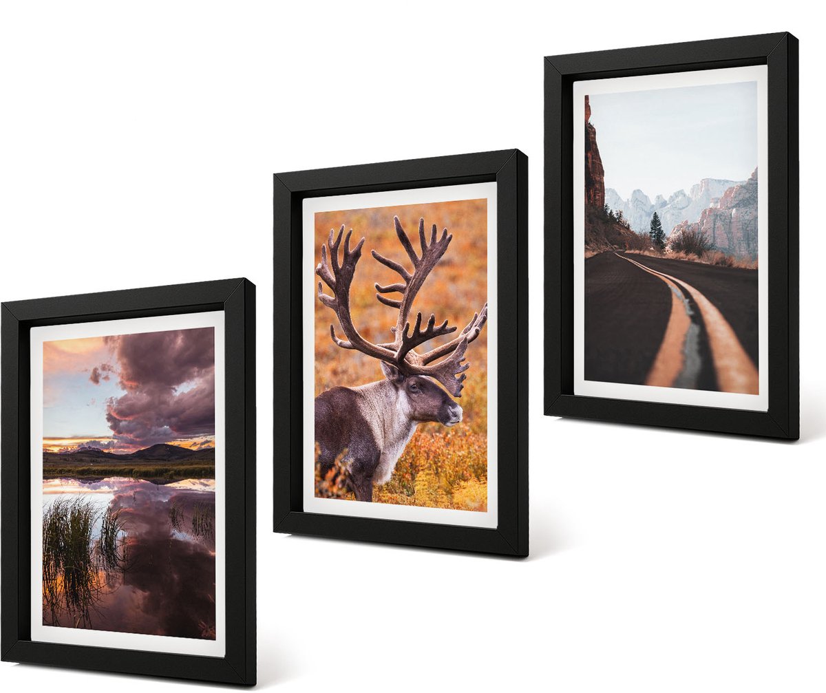Coloray 4-Delige Schilderij Set - Berglandschappen met rendieren en een weg in de natuur - 20 x 30 cm - Muurdecoratie - Schilderijen Set - Woonkamer - Wanddecoratie