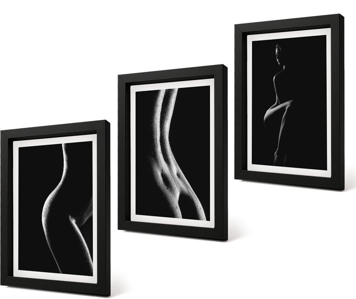 Coloray 4-Delige Schilderij Set - Erotische afbeeldingen van vrouwelijke silhouetten in zwart-wit - 20 x 30 cm - Wanddecoratie - Schilderijen Set - Interieur - Moderne Wanddecoratie