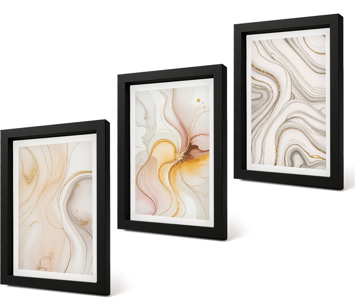 Coloray 4-Delige Schilderij Set - Abstracte warme patronen, elegante motieven - 20 x 30 cm - Wanddecoratie - Schilderijen Set - Interieur - Stijlvolle Muurdecoratie