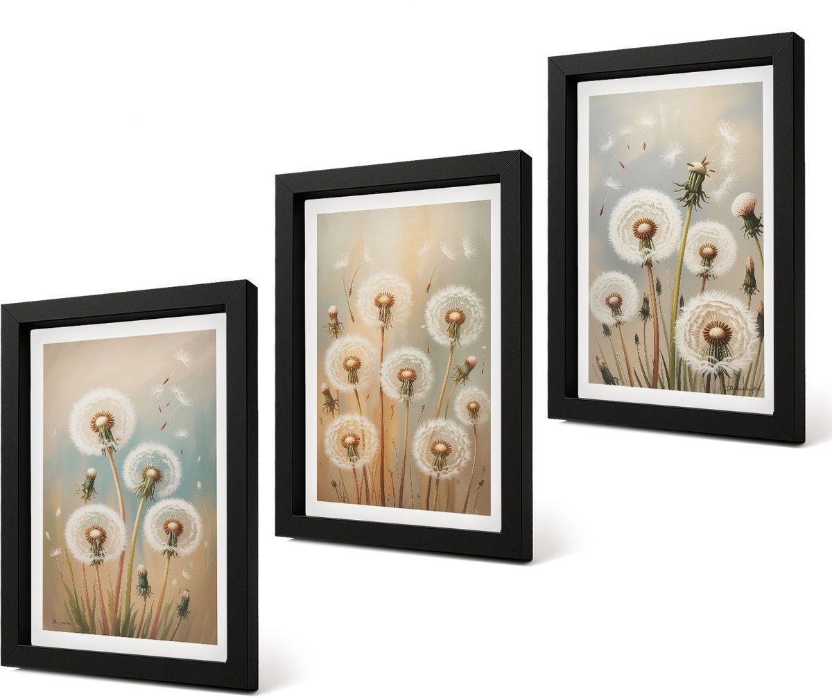 Coloray 4-Delige Schilderij Set - Paardenbloemen op een pastelkleurige achtergrond - 20 x 30 cm - Moderne Wanddecoratie - Slaapkamer - Decoratieve Schilderijen