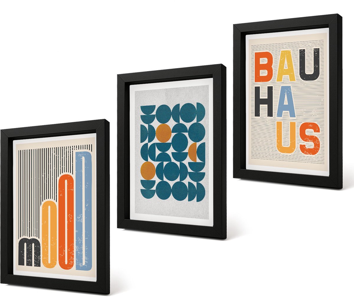 Coloray 4-Delige Schilderij Set - Posters met geometrische patronen in Bauhaus-stijl - 20 x 30 cm - Wanddecoratie - Muurdecoratie - Moderne Interieurdecoratie - Woonkamer Decoratie