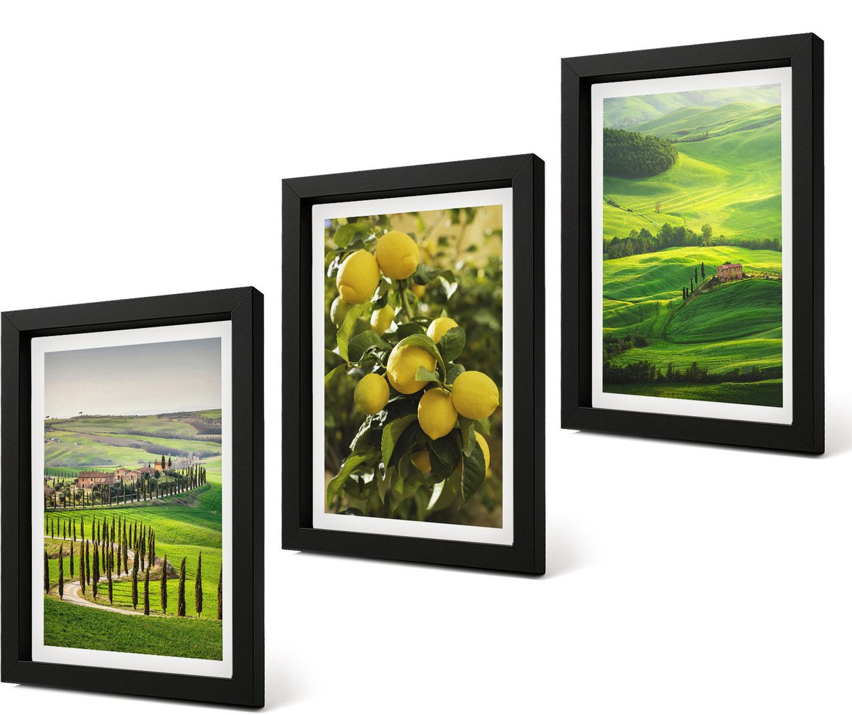 Coloray 4-Delige Schilderij Set - Italiaanse landschappen met citrusbomen en groene heuvels - 20 x 30 cm - Wanddecoratie - Muurdecoratie - Woonkamer - Moderne Wanddecoratie