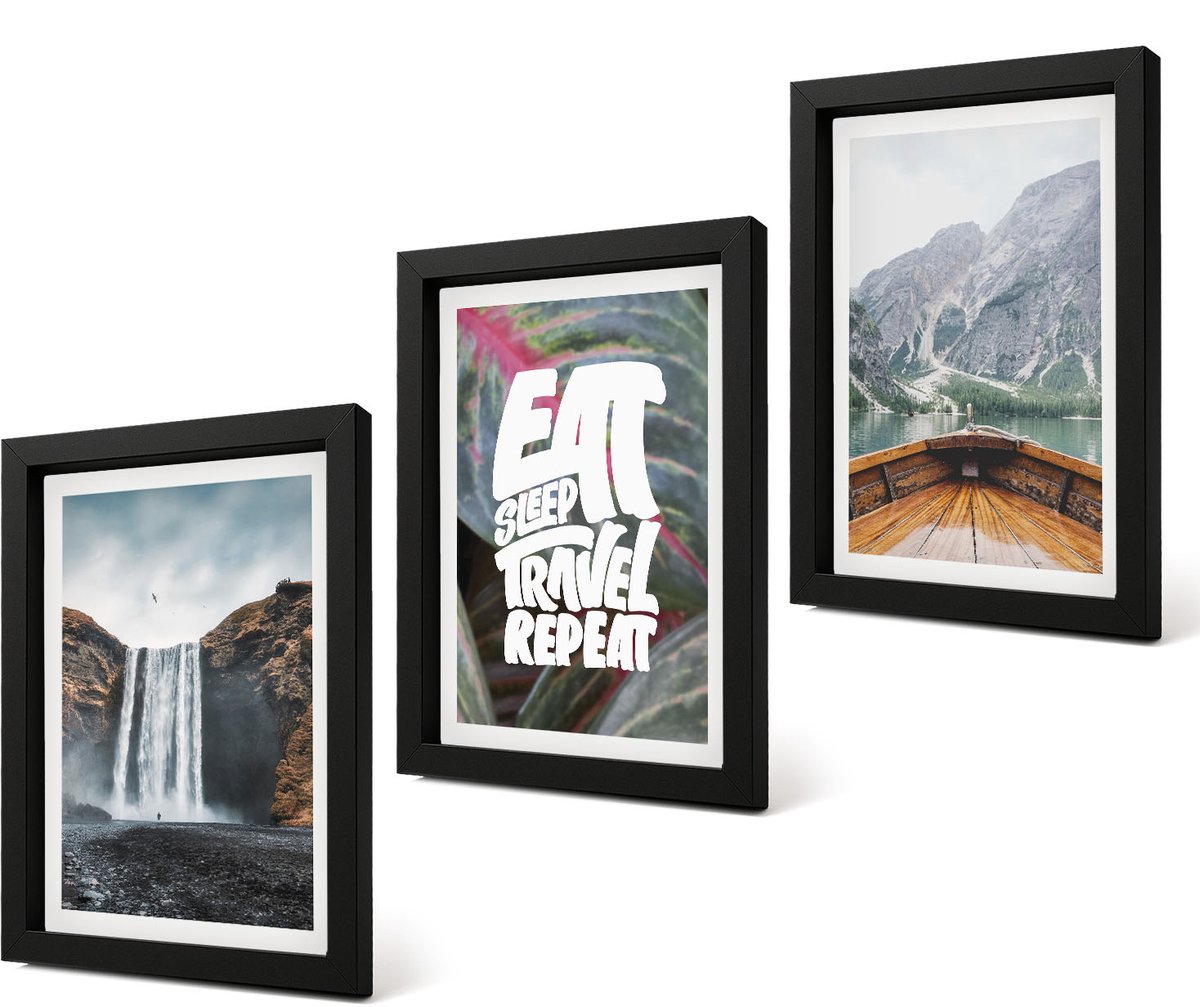 Coloray 4-Delige Schilderij Set - Waterval Bergen Reizen Natuur Lodz | Vegetatie - 20 x 30 cm - Moderne Wanddecoratie - Woonkamer - Woonkamer Decoratie