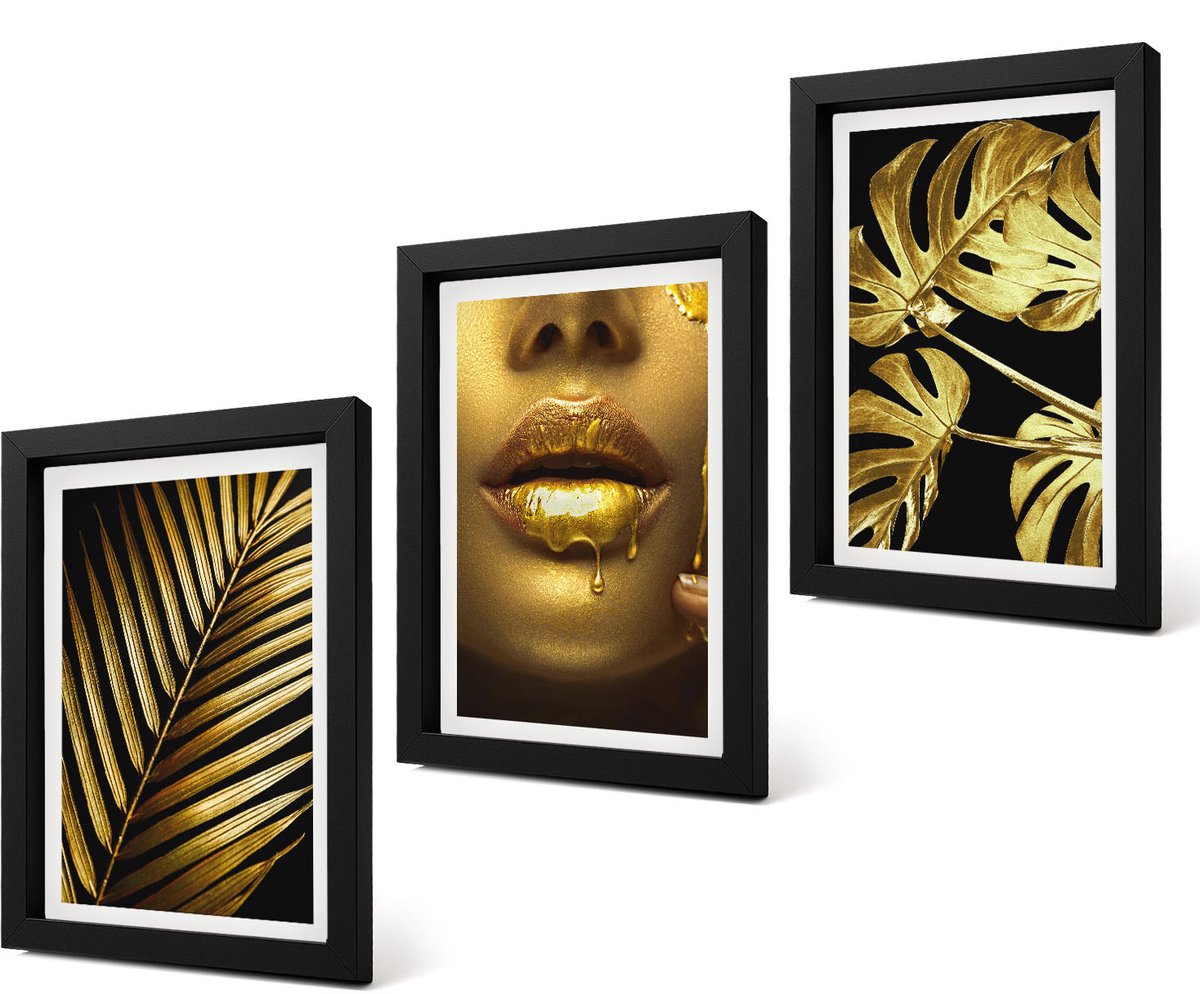 Coloray 4-Delige Schilderij Set - Palmbladeren Vrouwengezicht Monsterabladeren - 20 x 30 cm - Decoratieve Schilderijen - Woonkamer - Interieur - Interieur Decoratie