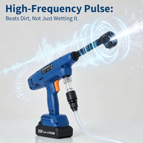 Accu Hogedrukreiniger - 20V 4.0Ah Krachtige Accu - 6-in-1 Sproeikop - Pulse-technologie - Zelfaanzuigend - Ultralicht 0.98kg - Inclusief Opbergkoffer & 5m Slang — afbeelding 5