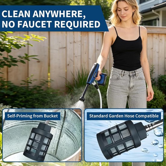 Accu Hogedrukreiniger - 20V 4.0Ah Krachtige Accu - 6-in-1 Sproeikop - Pulse-technologie - Zelfaanzuigend - Ultralicht 0.98kg - Inclusief Opbergkoffer & 5m Slang — afbeelding 2