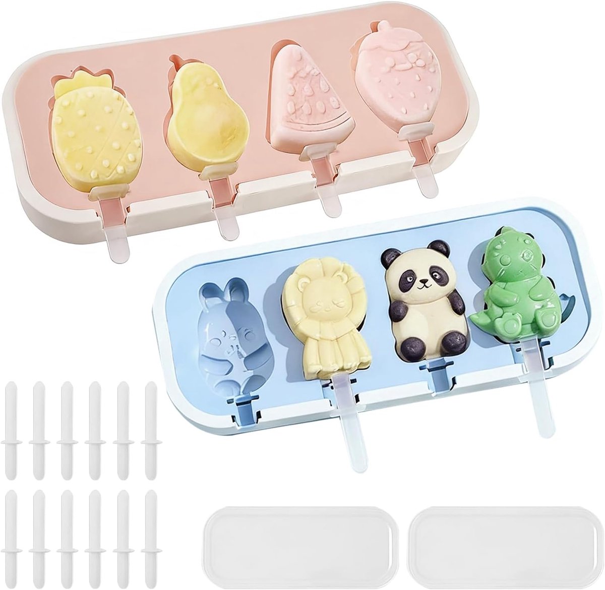 2 Pcs 8 Cavity Silicone Popsicle Molds with Sticks Reusable Silicone Ice Molds with Lid for Home and Outdoor (Blue & - ShopVlot