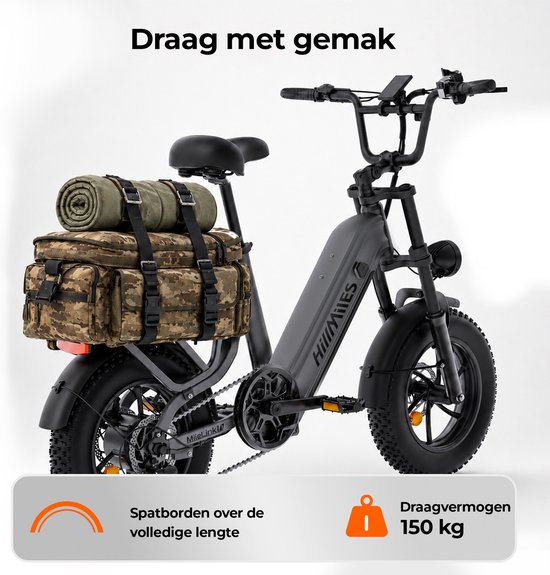 HillMiles MileLink 1 Elektrische fiets |250W 65Nm koppel | Dubbele 48V (18+22,5Ah) lithium‑accu |16×4 brede banden, hydraulische schijfremmen | Achterdrager hoog draagvermogen | Stads‑ en off‑road | Inclusief kinderfietszitje en voormand‑set, Grijs — afbeelding 5
