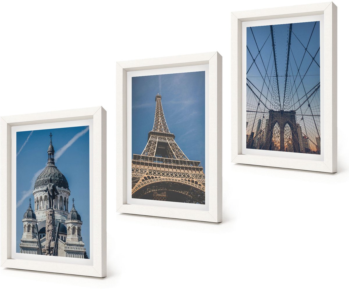 Coloray 3-Delige Schilderij Set - Uitzichten op beroemde gebouwen vanuit verschillende steden over de hele wereld. - 20x30 - Wanddecoratie - Muurdecoratie - Moderne Interieurdecoratie - Woonkamer Decoratie