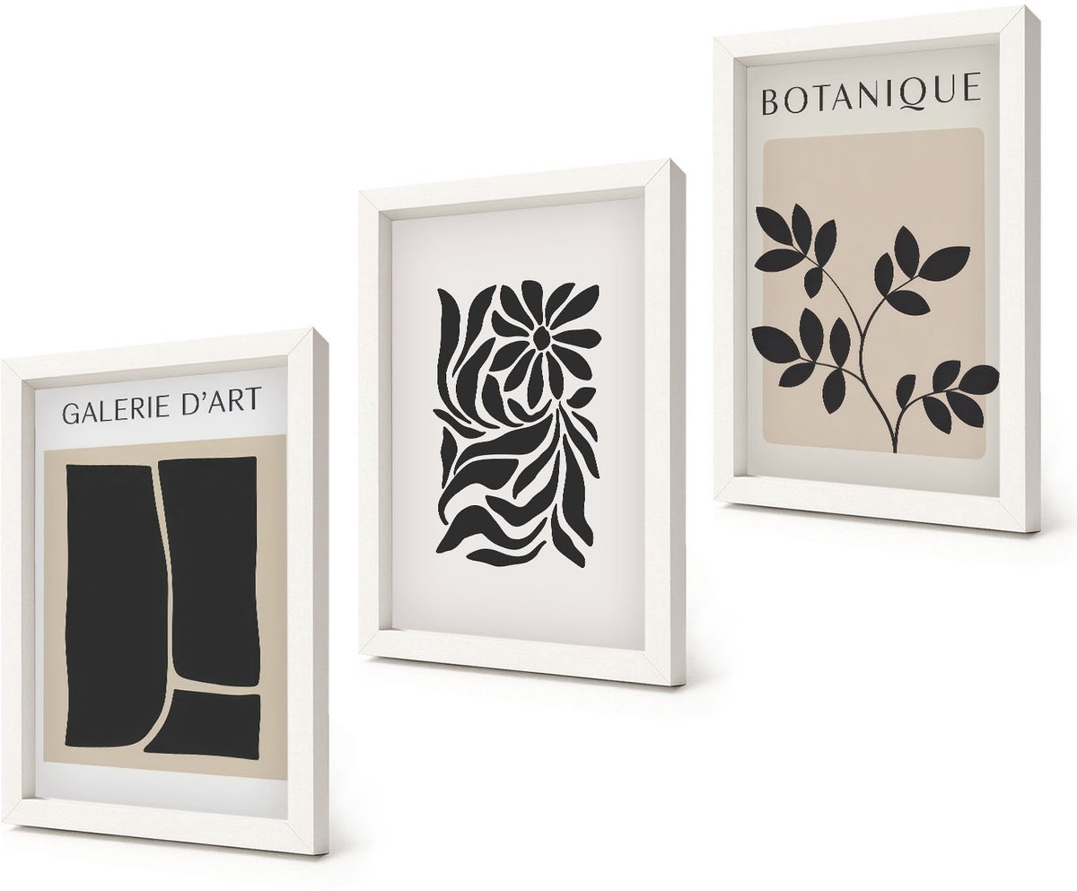 Coloray 3-Delige Schilderij Set - Abstracte bloemenpatronen en geometrische vormen - 20x30 - Muurdecoratie - Decoratieve Schilderijen - Wohnzimmer - Interieur Decoratie
