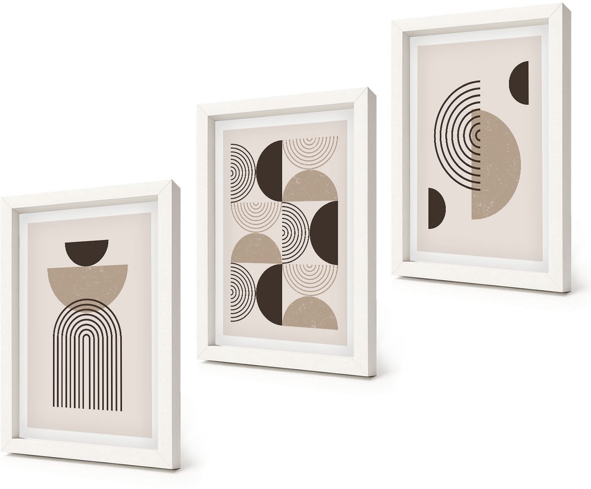 Coloray 3-Delige Schilderij Set - Abstracte geometrische patronen minimalisme - 20x30 - Schilderijen Set - Wanddecoratie - Woonkamer - Interieur Decoratie