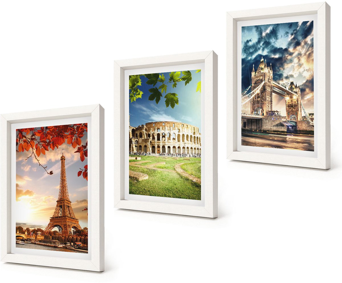 Coloray 3-Delige Schilderij Set - Monumenten van Europa in de warme kleuren van het landschap - 20x30 - Wanddecoratie - Schilderijen Set - Interieur - Stijlvolle Muurdecoratie
