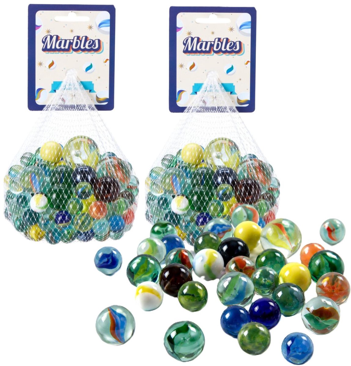 Free & Easy Speelgoed knikkers - Marbles mix - 2 kilo - knikkerset voor kinderen - glas - diverse formaten