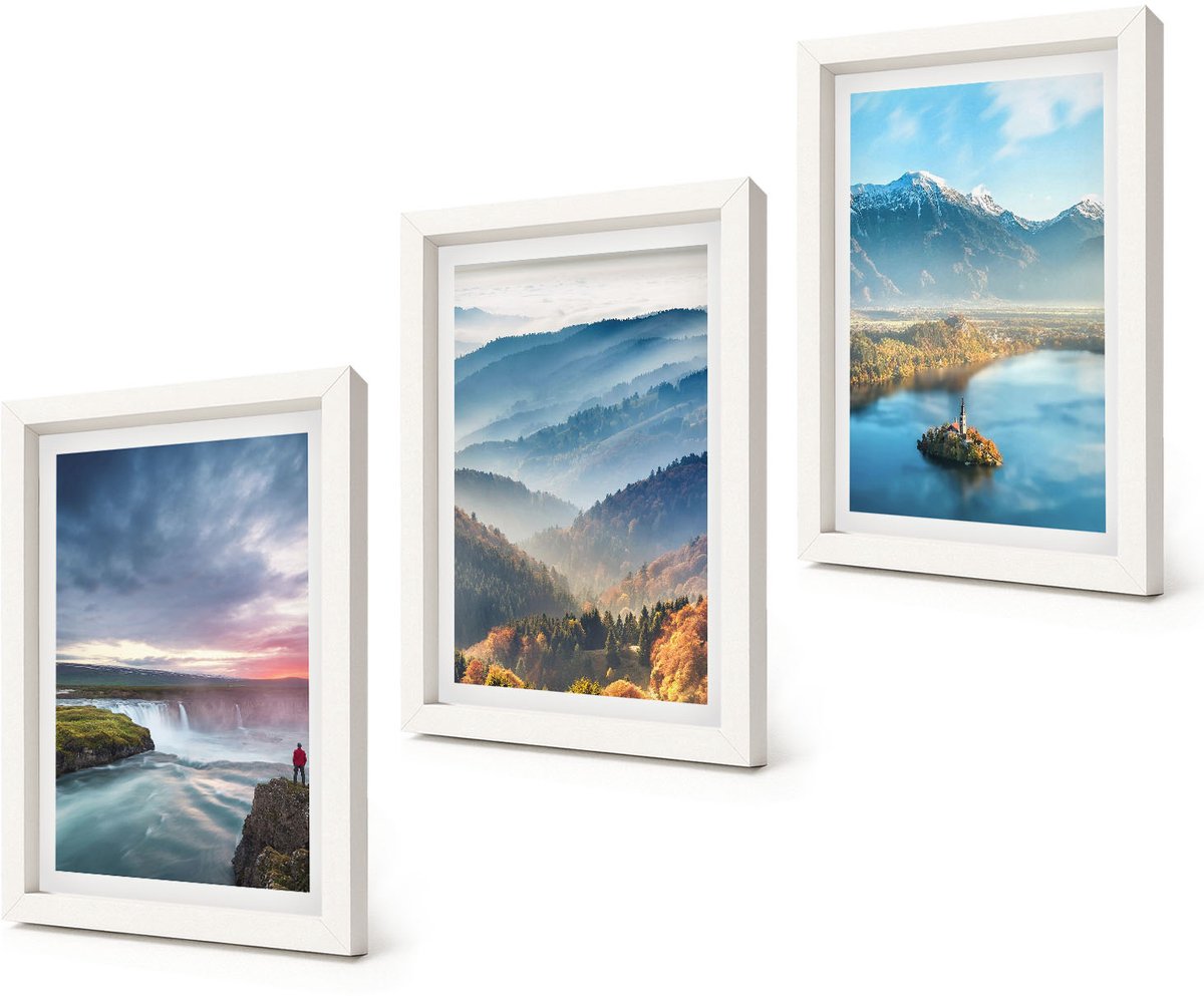 Coloray 3-Delige Schilderij Set - Schilderachtige berglandschappen en watervallen in de natuur. - 20x30 - Muurdecoratie - Interieur Decoratie - Decoratieve Schilderijen