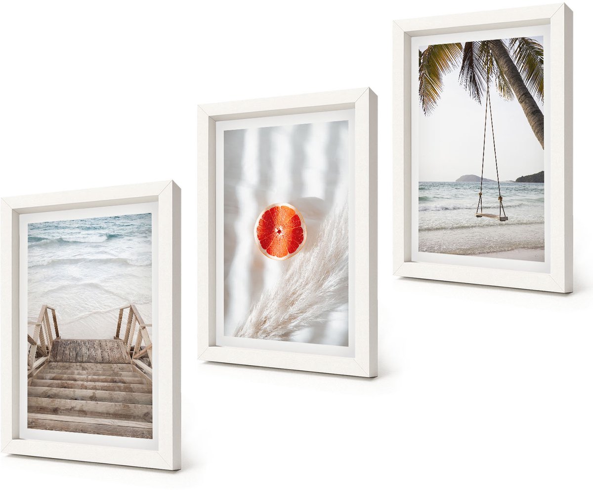 Coloray 3-Delige Schilderij Set - Strand met houten trap, vakantiesfeer - 20x30 - Stijlvolle Muurdecoratie - Kantoor