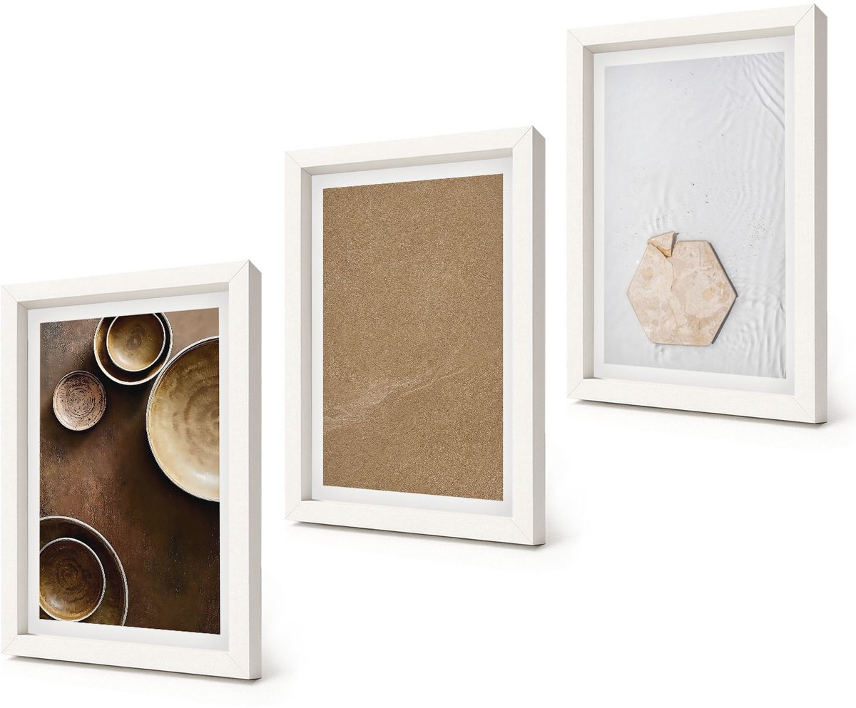 Coloray 3-Delige Schilderij Set - Minimalistische texturen in warme kleuren - 20x30 - Moderne Wanddecoratie - Woonkamer - Decoratieve Schilderijen