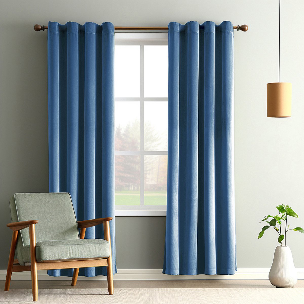 MUPOO verduisterende fluwelen gordijnen set van 2, 132 x 305 cm per paneel, blauw polyester met grijze voering, 260 g/m² thermisch isolerend met 8 cm drie-in-één kop voor gordijnroede, achterlussen of haken