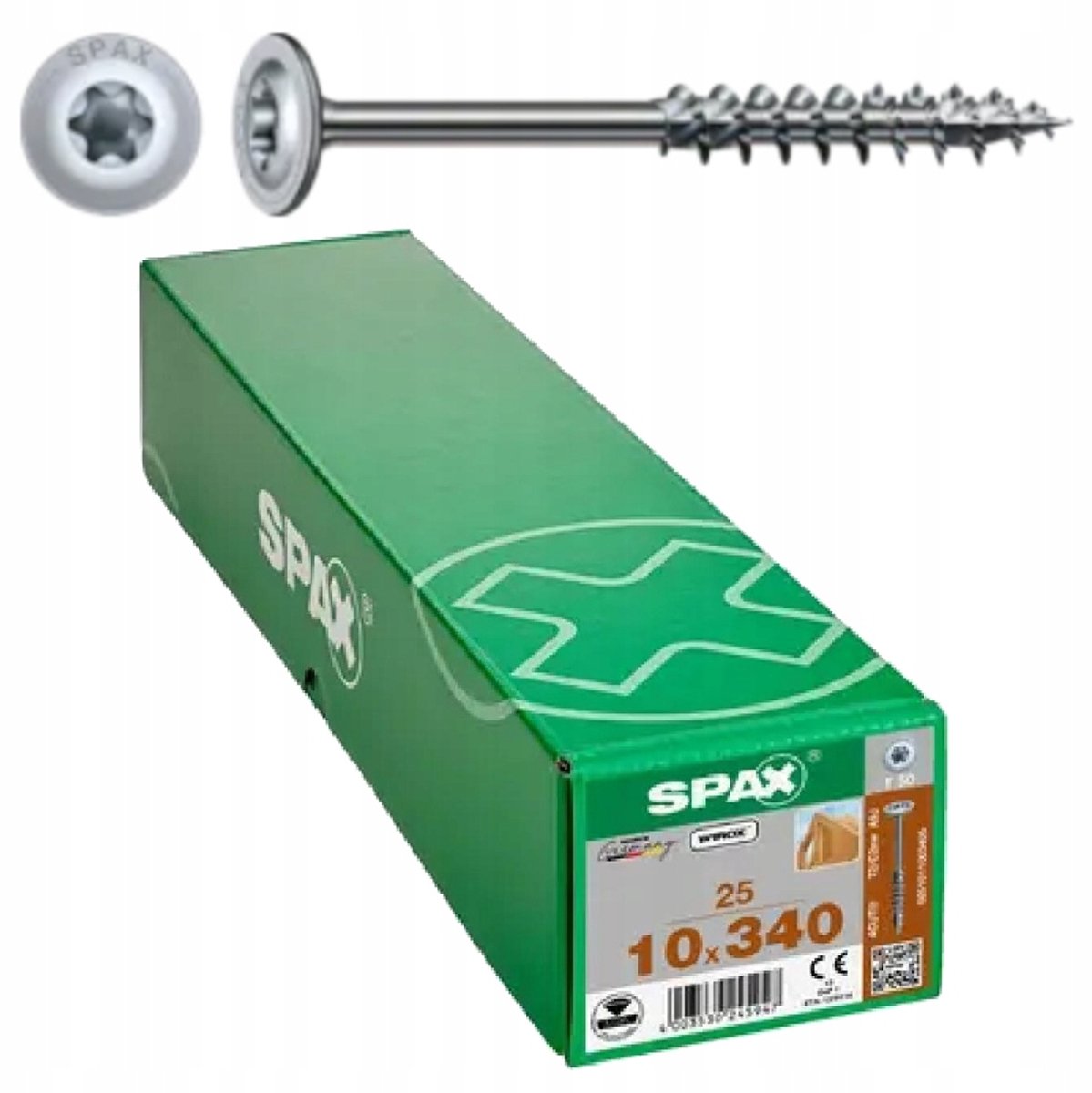 Spax houtbouw schroeven 10x340mm WIROX platkop 25 stuks
