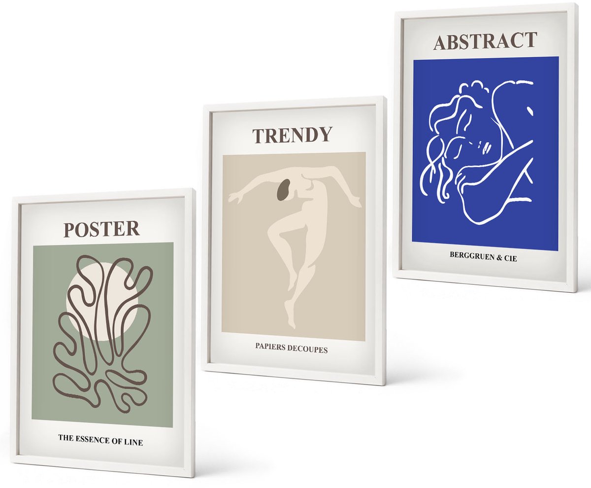 Coloray 3-Delige Schilderij Set - Pastelillustraties Van Henri Matisse - 40 x 60 - Moderne Wanddecoratie - Slaapkamer