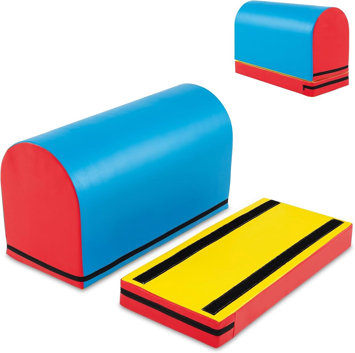 COSTWAY 2-delige zachte bouwstenen, schuimrubberen bouwstenen met turnmat voor turnen, turnhulp, springmat voor kinderen van 3-10 jaar, voor thuis, sportschool, school (blauw)