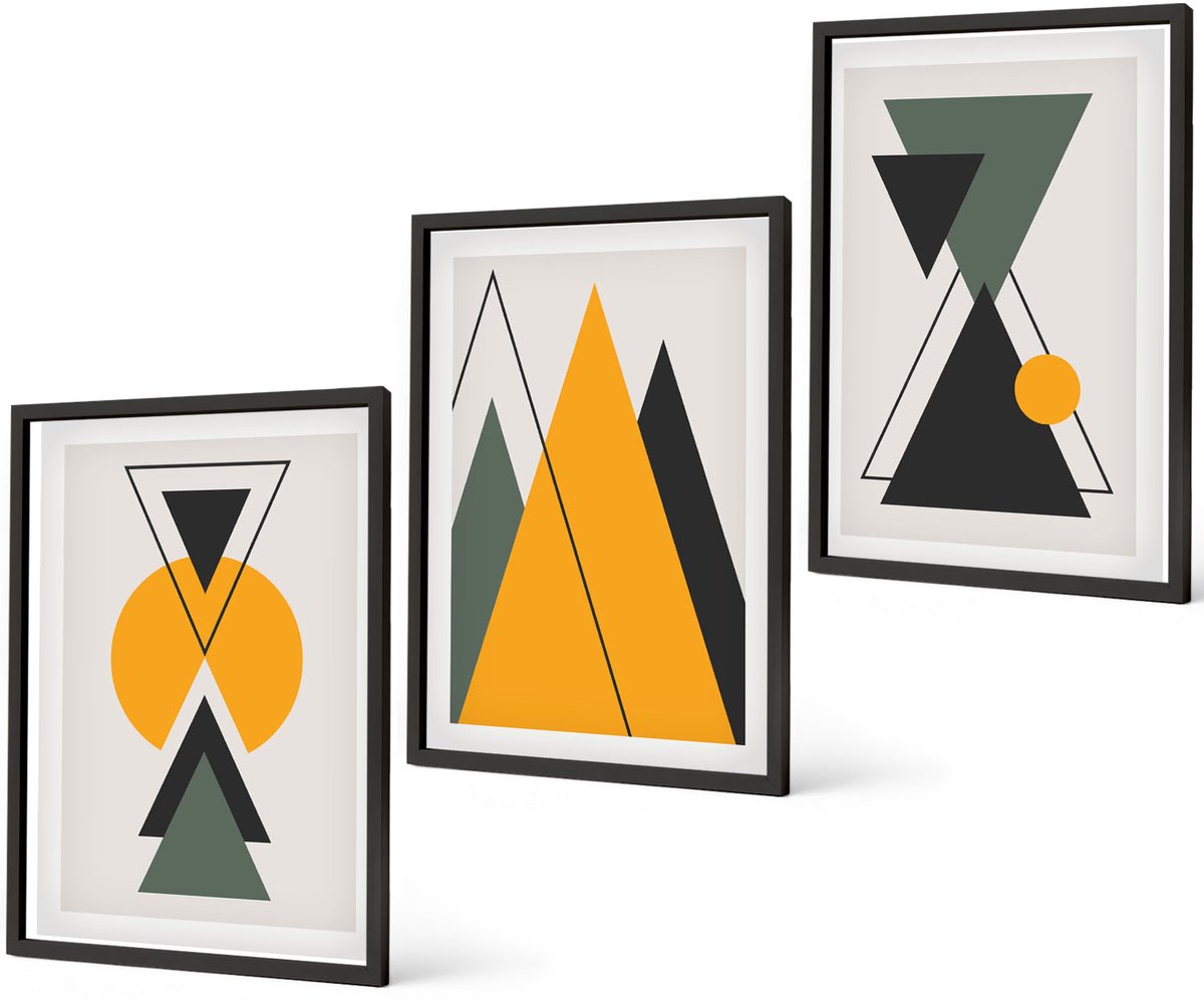 Coloray 3-Delige Schilderij Set - Abstracte Geometrische Vormen - 40 x 60 cm - Moderne Wanddecoratie - Slaapkamer