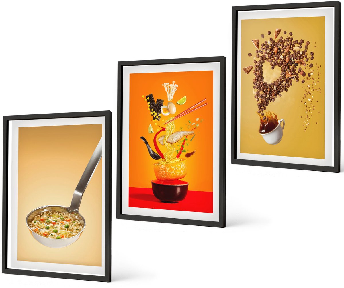 Coloray 3-Delige Schilderij Set - Keuken, Eten En Drinken Thema'S - 40 x 60 cm - Moderne Wanddecoratie - Woonkamer - Muurdecoratie