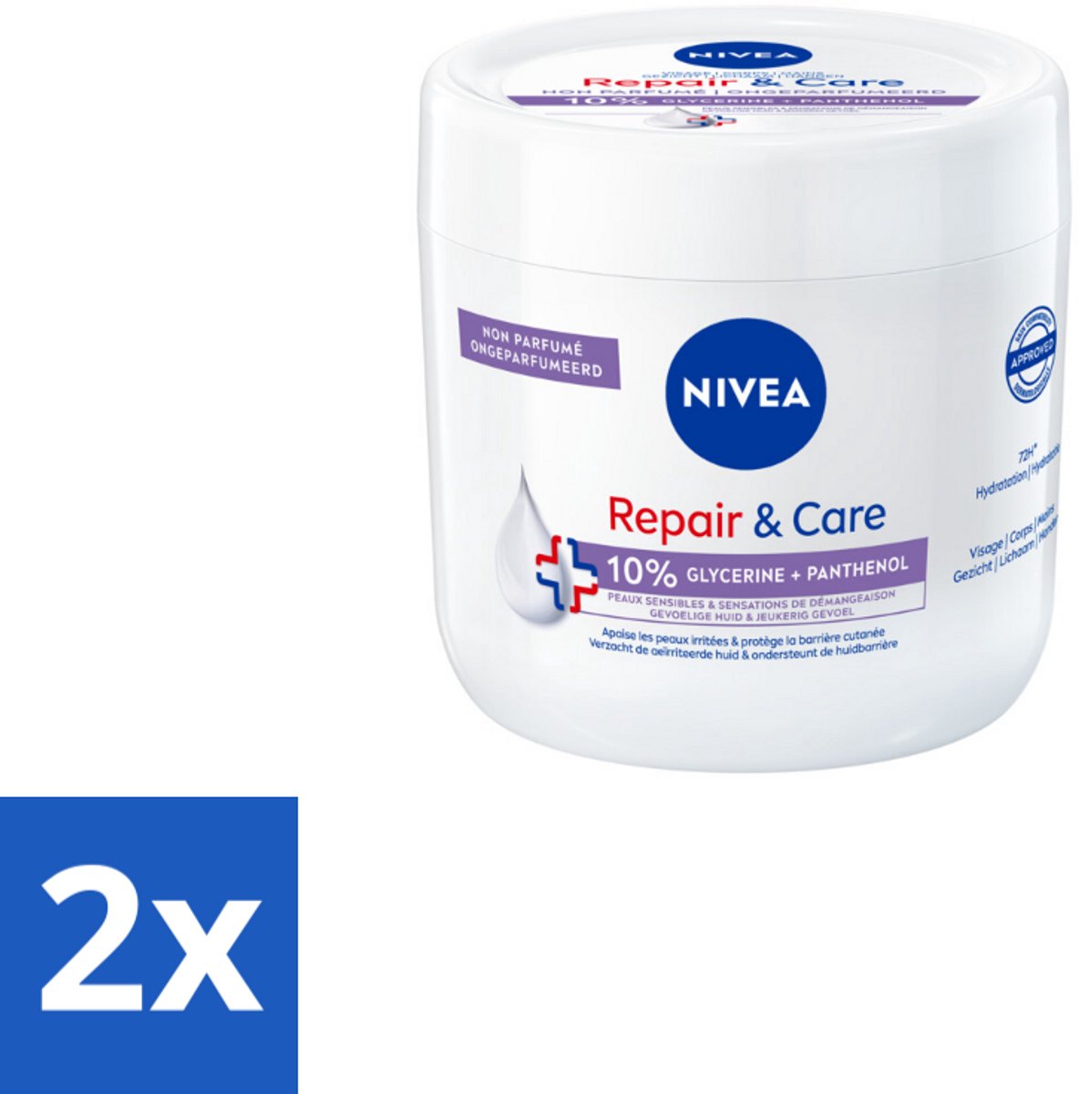 2 x NIVEA - Bodycrème - Herstel & Verzorging Gevoelig - Met 10% Glycerine & Panthenol - Voor gevoelige & jeukerige huid - 400 ml - NIVEA Bodycrème - Gevoelige Huid - Droge Huid - Jeukende Huid - Hydraterende Crème
