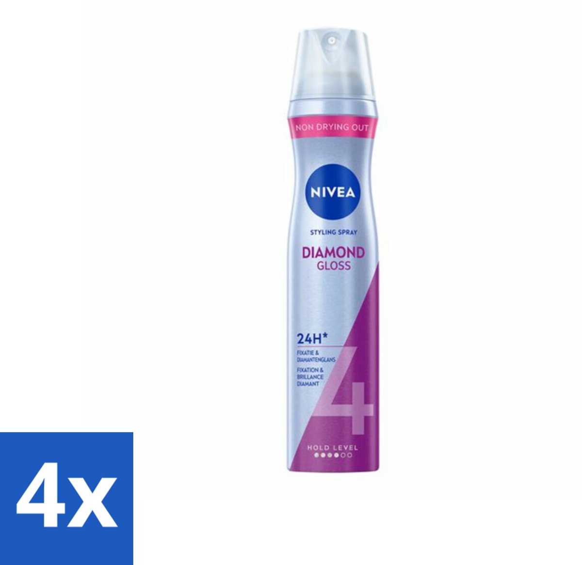 4 x NIVEA - Stylingspray - Diamantglans Verzorging - Sterkte 4 - 250 ml - Haarspray - Glans - Fixatie - Styling - Macadamia Olie