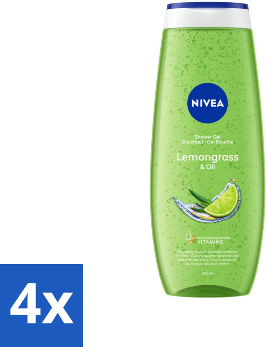 4 x NIVEA - Douchegel - Citroengras & Olieverzorging - Glad & Verfrissend Huidgevoel - 500 ml - NIVEA Douchegel - Citroengras Douchegel - Douchegel Met Natuurlijke Oliën - Hydraterende Douchegel - Milde Douchegel