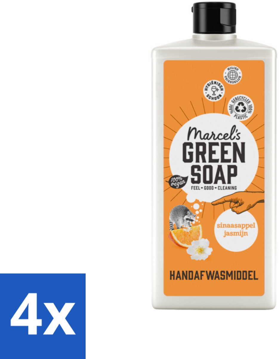 4 x Marcel's Green Soap - Afwasmiddel - Sinaasappel & Jasmijn - Voor dagelijks gebruik - 500 ml - Afwasmiddel - Biologisch Afwasmiddel - Plantaardige Zeep - Sinaasappel - Jasmijn