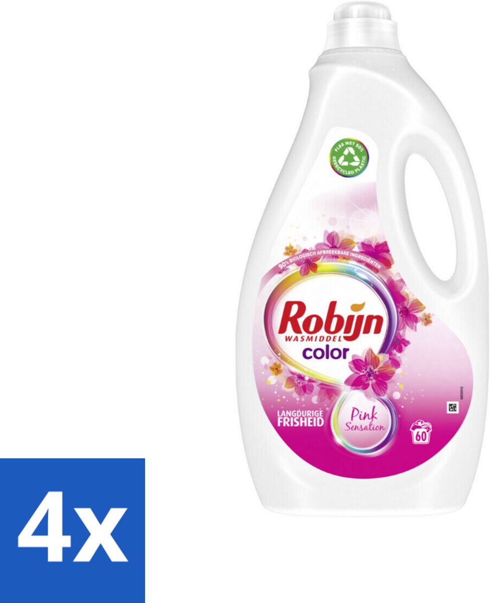 4 x Robijn - Color Pink Sensation - Vloeibaar Wasmiddel - 60 Wasbeurten - Wasmiddel - Kleurbehoud - Biologisch Afbreekbaar - Wasverzachter - Wasgeur