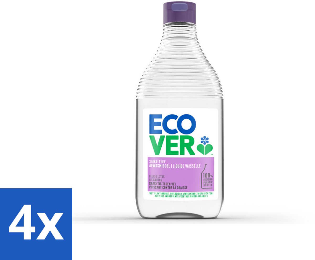 4 x Ecover - Afwasmiddel - Lelie & Lotus - 450 ml - Afwasmiddel - Biologisch Afbreekbaar - Plantaardige Reiniging - Lelie Geur - Lotus Geur