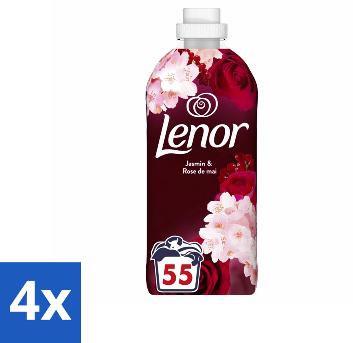 4 x Lenor - Wasverzachter - Jasmijn & Rose de Mai - Fris & Zacht - 55 Wasbeurten - Wasverzachter - Lenor - Jasmijn - Roos - Geur