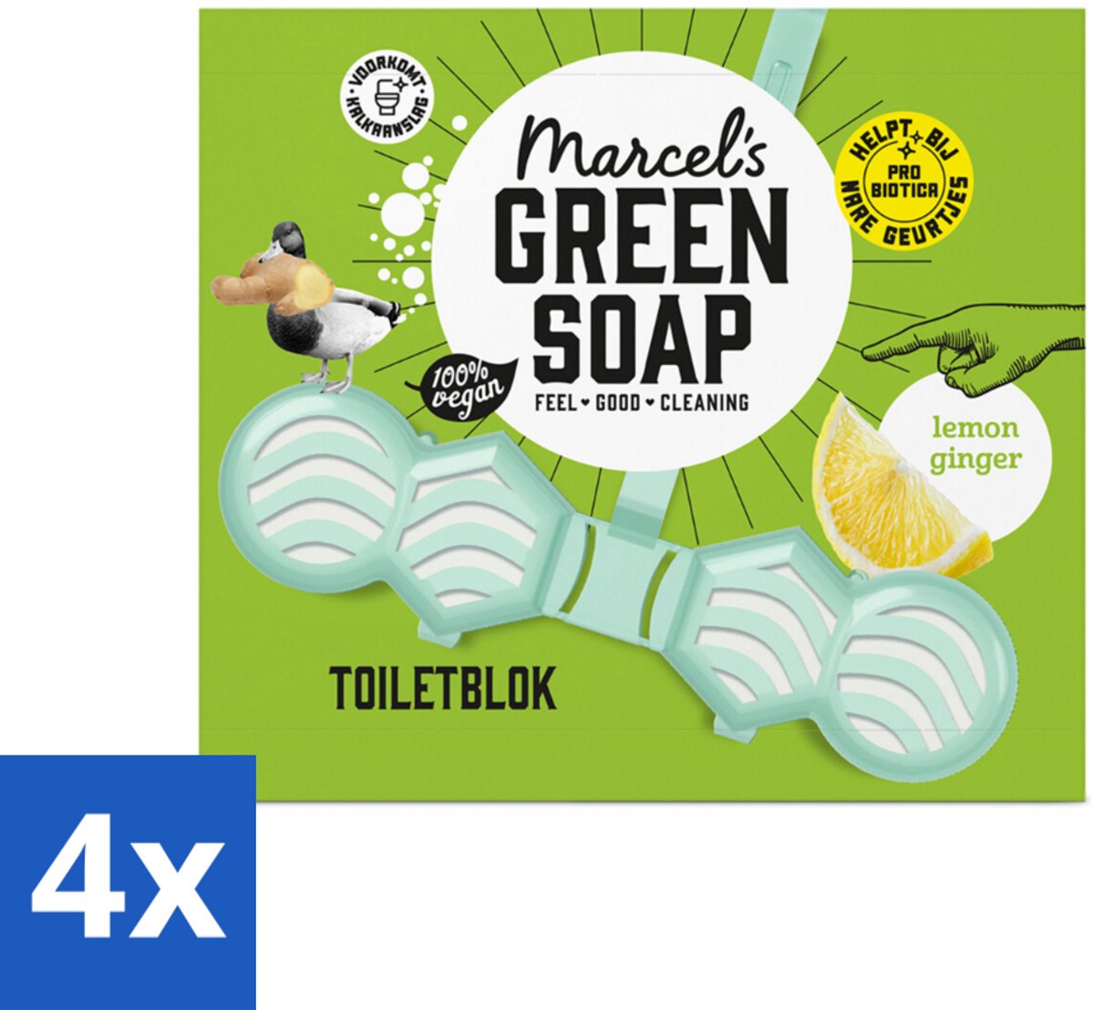 4 x Marcel's Green Soap - Toiletblok - Citroen & Gember - Langdurige werking - 1 Toiletblok - Toiletblok - Toilet Schoonmaken - Natuurlijke Schoonmaak - Citroen Geur - Gember Geur
