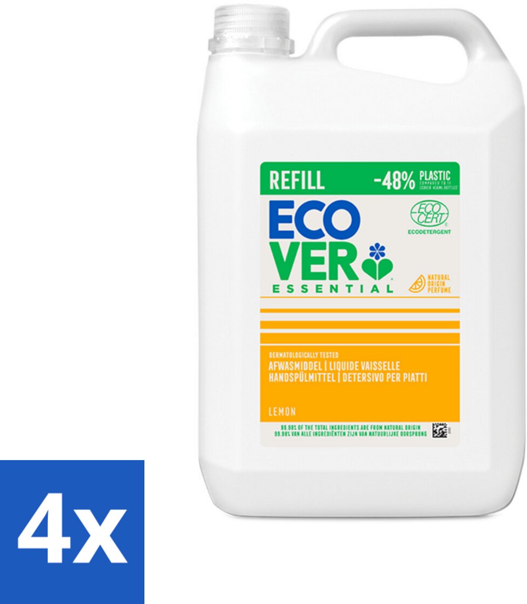 4 x Ecover - Afwasmiddel - Essential Citroen - 5 liter - Afwasmiddel - Milieuvriendelijk - Biologisch Afbreekbaar - Citroen - Plantaardige Ingrediënten