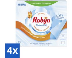 4 x Robijn Classics - Stralend Wit - Wasmiddeldoekjes - 16 Wasstrips - Wasmiddel - Wasstrips - Wasverzachter - Wasdoekjes - Stralend Wit