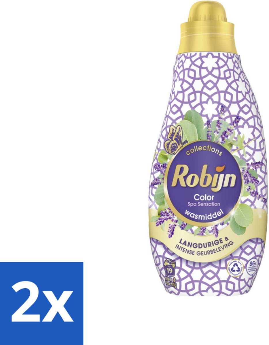 2 x Robijn - Klein & Krachtig Spa Sensation - Vloeibaar Wasmiddel - 19 Wasbeurten - 665 ml - Wasmiddel - Vloeibaar Wasmiddel - Gekleurde Was - Wasverzachter - Wasparfum