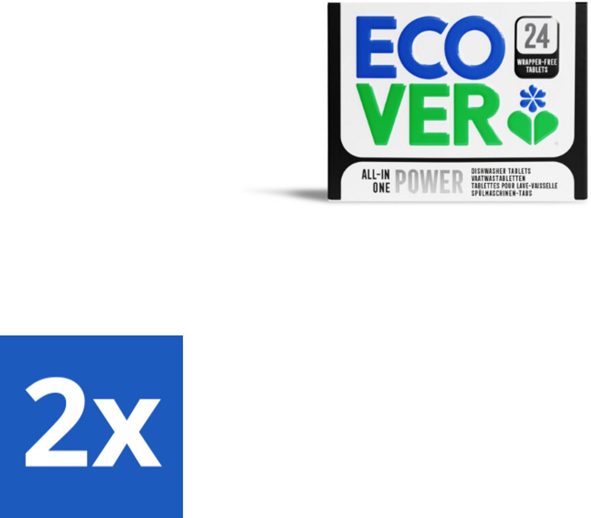 2 x Ecover - Vaatwastabletten All-in-One Power - 24 Tabs - Vaatwastabletten - Vaatwasser - Milieuvriendelijk - Biologisch Afbreekbaar - Plantaardige Ingrediënten