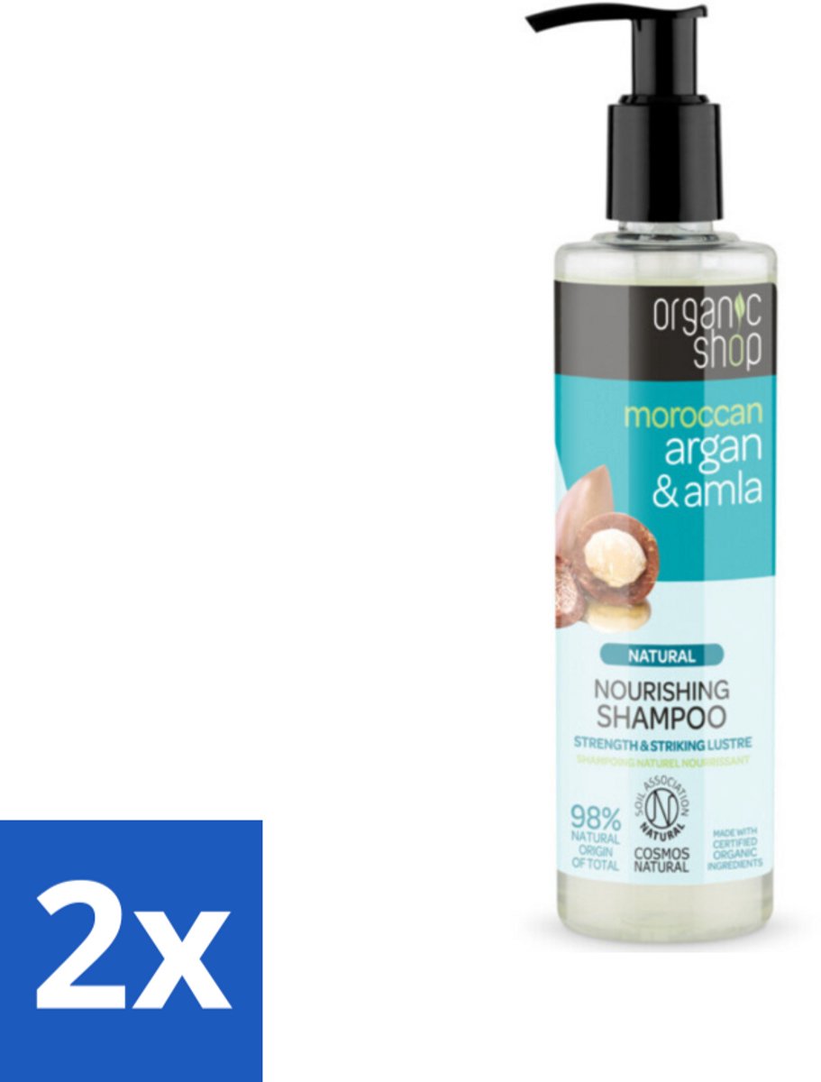 2 x Organic Shop - Natural Nourishing Shampoo - Argan Hair & Amla - Herstellend en Voedend - 280 ml - Organische Shampoo - Argan Olie Shampoo - Amla Shampoo - Haar Herstel Shampoo - Voedende Shampoo