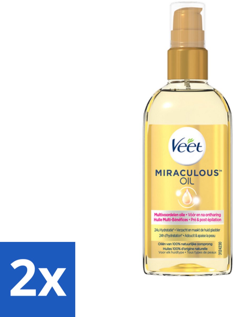 2 x Veet - Aftercare - Natuurlijke Voedende Olie - Voor & Na Ontharing - 100 ml - Ontharings-olie - Nabehandeling Ontharing - Hydraterende Olie - Natuurlijke Olie - Veet Miraculous