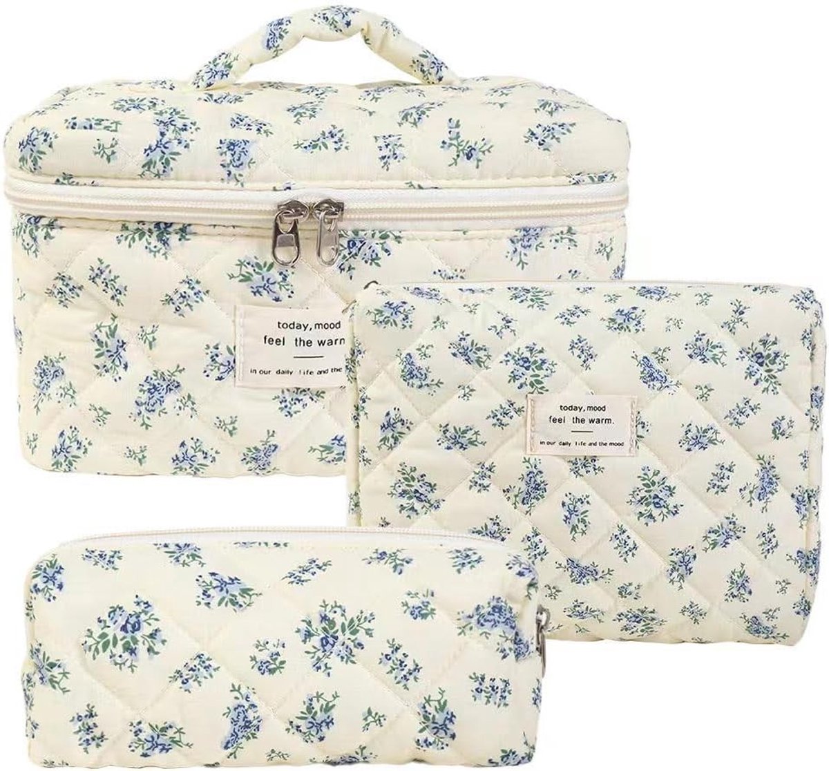 Cosmetische Tas - A - 25 x 16 x 16 cm - Gewatteerde Toilettas met Bloemenpatroon - Voor Vrouwen