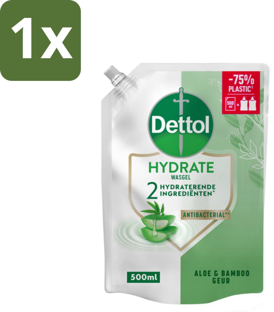 1 x Dettol - Handzeep Navulling - Hydrate - Aloë Vera & Bamboe - 500 ml - Handzeep Navulling - Handen Reinigen - Antibacterieel - Hygiëne - Handen Verzorgen